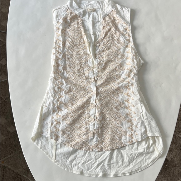 TINY x Anthro White Button Down Embroidered Corset Lace Sleeveless Boho Top XS - Picture 5 of 8